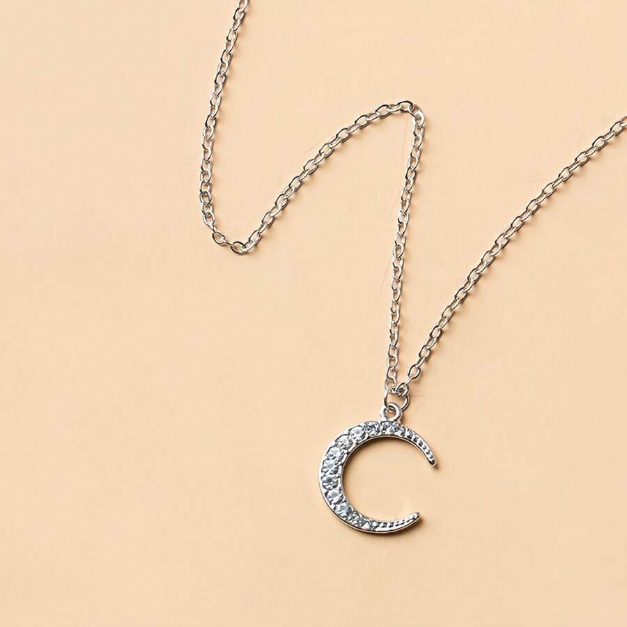 1 Piece Women Pendant Necklace Casual And Fashionable Moon Pendant Necklace For Daily Wear - 銀色 - 查看 1