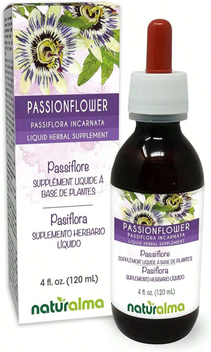Naturalma Passionflower (Passiflora Incarnata) Herb With Flowers Alcohol-Free Tincture - 4 Fl Oz Liquid Extract In Drops - Herbal Supplement - Vegan - Tên hương vịA - Xem 1