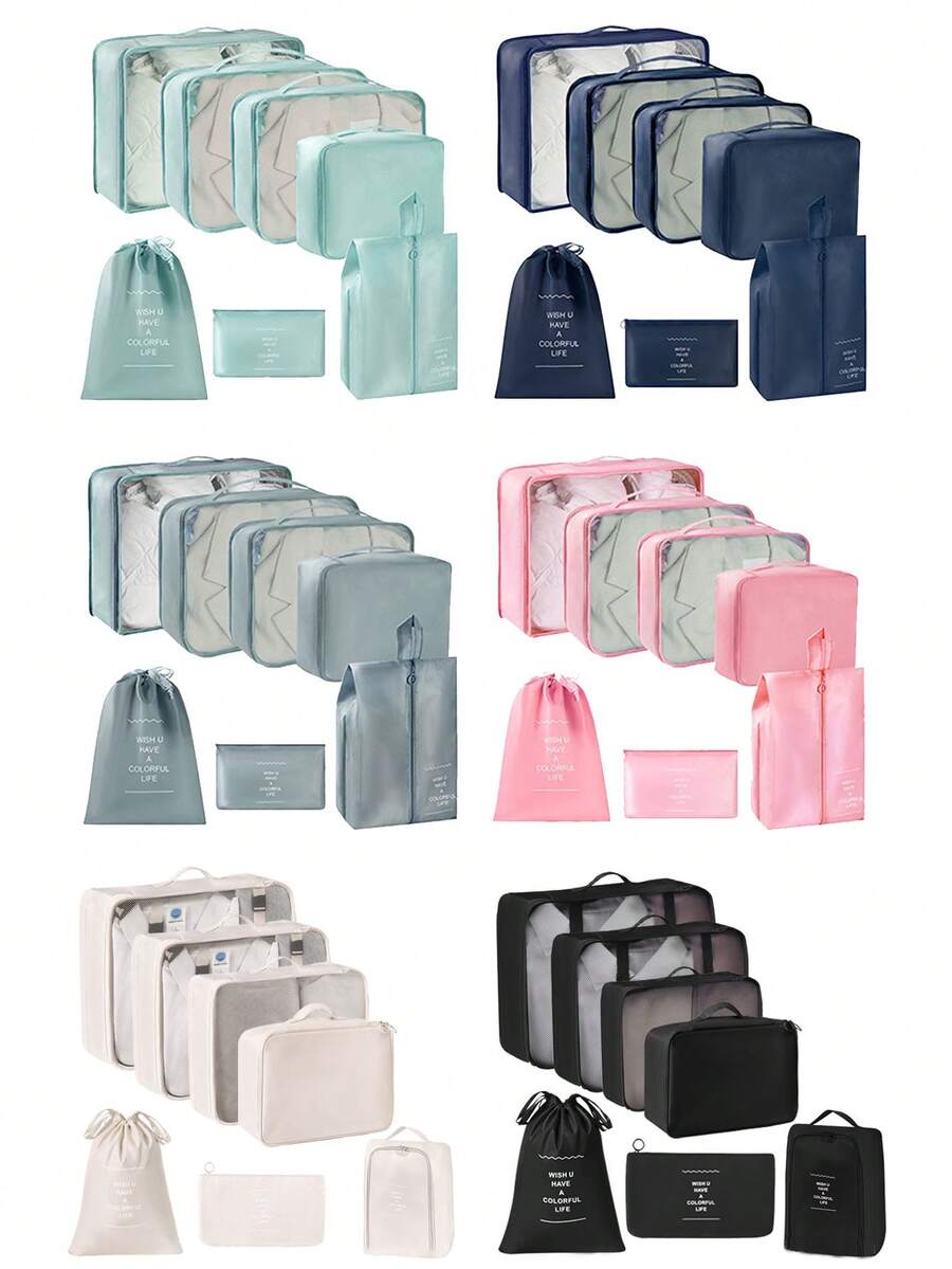 7pcs Solid Colour Travel Organiser Multi-Functional Clothes Storage Bag Luggage Storage Bag For Travel Business Back To School Home Essential - Multicolor - View 1