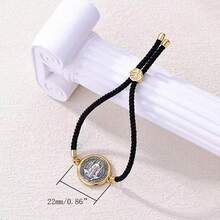 1pc 18K Gold Plated Zinc Alloy St. Benedict Medal Bracelet, Adjustable Red Cord, Christian Catholic Religious Accessory, Suitable For Women's Daily Wear, Ladies' Fashion Casual Woven Bracelet - Red - View 4