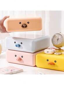 1 pieza Caja de almacenamiento con forma de animal lindo y gran capacidad con cajón, organizador de escritorio para uso doméstico
