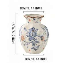 1 pieza Jarrón de cerámica vintage azul y blanco pintado a mano - Decorado con un patrón floral de cabaña rural, adecuado para arreglos florales, perfecto como acento para la decoración del hogar en estilo bohemio. Ideal para exhibiciones florales en la sala de estar, mesa de comedor, estudio, oficina, alféizar de la ventana, bodas y talla grande. - multicolor - Ver 15