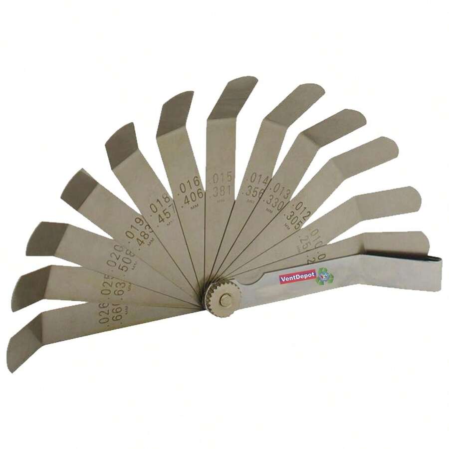 VENTDEPOT Calibrador para Válvulas de Motores, MXCVA-001, 12 Hojas, 008 a 026" / 0.20 a 0.69mm Medida, Pulgadas y Métricas - plateado - Ver 1