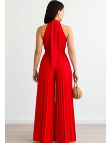 Pleated Jumpsuit For Weddings And Special Events - 紅色 - 查看 2