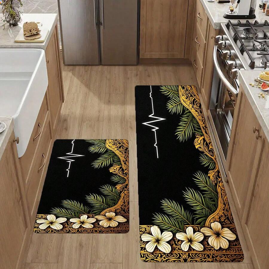Tropical Floral Kitchen Runner Rug - Non-Slip Absorbent Kitchen Mat, Long Floor Runner Carpet For Kitchen, Bedroom, Living Room, Hallway - Durable, Easy To Clean, Decorative Kitchen Decor Accen - Multicolor - View 1
