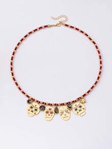 1 款水晶心形骷髅吊坠项链，女士多层链条项链套装，Y 型链项链带吊坠 - 彩色 - 查看 2