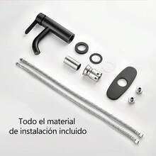 YUUTY Mezcladora para Lavabo de Baño - Acero inoxidable Grifo de baño de un, para Baño Grifo para con cubierta, Llave Mezcladora para Lavabo con 2 Mangueras. (Negro mate) - Negro Mate - Ver 6