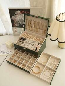 1pc 3-Layer Jewelry Storage Box, Watch Organizer, Earring Holder, Necklace Display, Bracelet Tray, Ring Case, Large Capacity 3-Tier Jewelry Box With Lock, Space-Saving Earring & Accessory Organizer, Small Items Storage Box - Multicolor - View 6