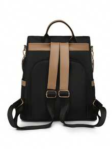 Fashion Women's Travel Backpack, Large Capacity Color Block Anti-Theft Laptop Backpack, Student Backpack, Streetwear Style - Black - View 7
