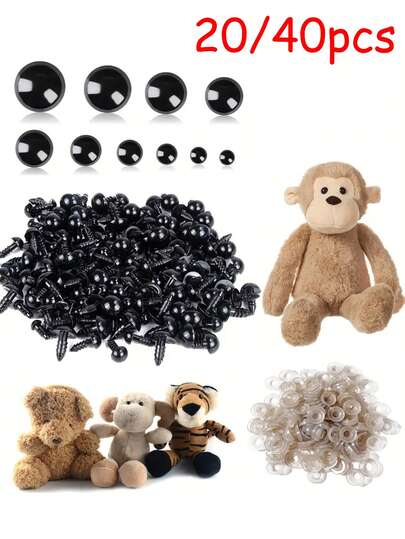 Säkerhetsögon med brickor - Uttrycksfulla svarta och pärlfyllda virkade dockögon och näsor för amigurumi, virkade pyssel, gör-det-själv-dockor - skruvdesign, flera storlekar (liten till stor) - Hållbara och enkla att använda, perfekta för nybörjare och experter - Inkluderar svarta och vita ögon i olika storlekar för amigurumi och docktillverkning, sy-på-ögon, näsor för gosedjur