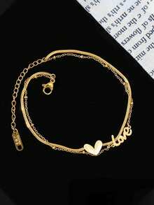 1 件女士时尚优质双层英式爱心脚链，防水不锈钢，不褪色，适合日常佩戴、派对、聚会、海滩 - 款式10 - 查看 3