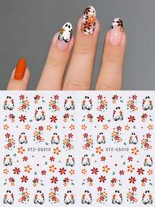 Halloween Nail Stickers Cute Ghost Pumpkin Self Adhesive Nail Decals Spooky Mushroom Ghost Flower Nail Art Design Black Cats Spider Bats French Manicure Supplies For Women DIY Nail Charms Decorations