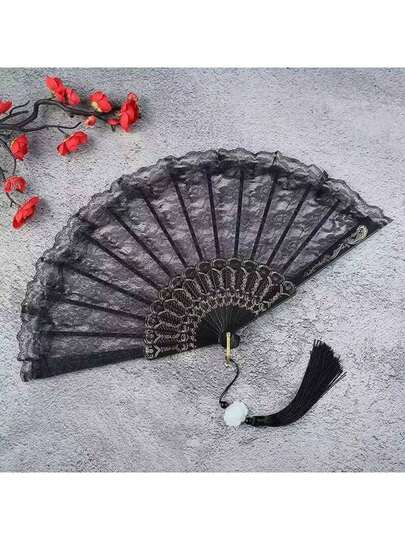 1pc Vintage Dark Gothic Lolita Lace Fan