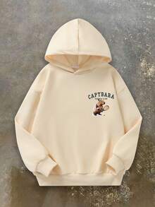 1PC Teen Boy Fun Style Capybara Tennis Print Hooded Sweatshirt, Soft And Comfortable, Spring Autumn Daily School Wear - Apricot - View 2