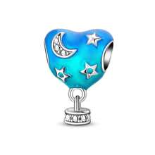 1pc Silver Color Blue Ocean Series, Flower, Butterfly, Heart, Bowknot, Earth, Moon, Stars, Moon Oil Painting, Hot Air Balloon, Small Fish, Octopus, Turtle, Jellyfish, Dragon-Shaped Pendant Charm Fit Original Bracelet Necklace Pendant Beads For Diy Jewelry Making Perfect For Women Girl Daily Wear Accessories - Blue - View 19