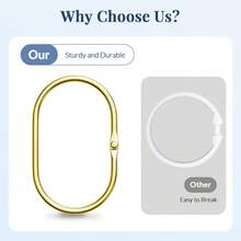 10 piezas/30 piezas/50 piezas Ganchos y anillos decorativos para cortina de ducha a prueba de óxido en forma oval, anillos metálicos para cortina de baño, anillos giratorios, negro/dorado/plateado - Multicolor - Ver 8