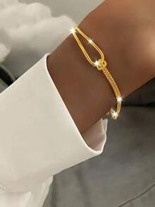 1件925纯银极简双层打结蛇骨手链，优雅饰品，独特设计，适合女孩/女士/女友/母亲，复古派对/约会礼物，日常佩戴，生日礼物 - 打結手鍊 - 查看 8