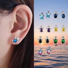 2pcs/16pcs Fashion Women Earrings - Cute Lightweight Luxury Synthetic Cubic Zirconia Turtle Design - Available In Various Colors - Suitable For Daily And Party Wear - Perfect Gift For Valentine's Day - Turtle - View 11