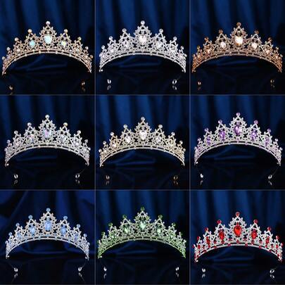 1 件时尚水晶新娘皇冠，适合女孩、女士生日、周年纪念、选美和各种节日场合佩戴和装饰