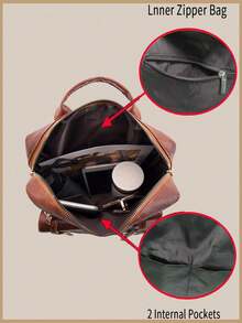 [US-Based Shipping]Halloween And Christmas Bags,Brown Leather Backpack, Fashionable Women's Bag, Extra-Large Capacity Backpack, Minimalist Commuter Bag, Multifunctional Casual Backpack, Zipper Design Backpack, Metal Buckle Decorated Backpack, Urban Style Backpack, Practical Travel Bag, Multipurpose Bag, Minimalist Design, Travel Backpack, Casual Tote Bag, Personal Item Storage, Lightweight And Portable, Professional Accessories - 多色 - 查看 6