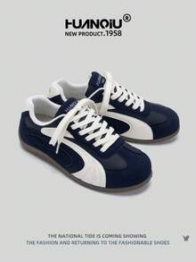 HUANQIU 2025 New Women's Shoes, Women's Shoes, Skateboard Shoes, A Pair Of Fashionable Casual Breathable Office Outdoor Sports Shoes, Multifunctional, Lightweight And Comfortable German Shoes, Racing Shoes, Casual Shoes, Running Shoes, Navy Blue Four Seasons Shoes - Navy Blue - View 4