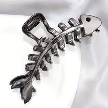 Single Black Fishbone Metal Hair Clip - Large Non-Slip Bohemian Style With Fine Hollow Design, Suitable For Women's Updos, Graduation Hairstyles, And Formal Occasions, Durable Hair Accessory - 黑色 - 查看 5