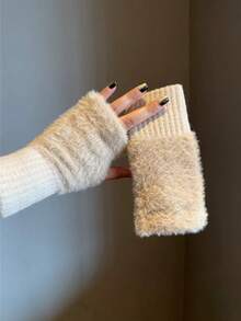 1 Pair/2 Pairs/3 Pairs Women's Fuzzy Half Finger Knitted Fingerless Gloves, Autumn/Winter - Multicolor - View 9