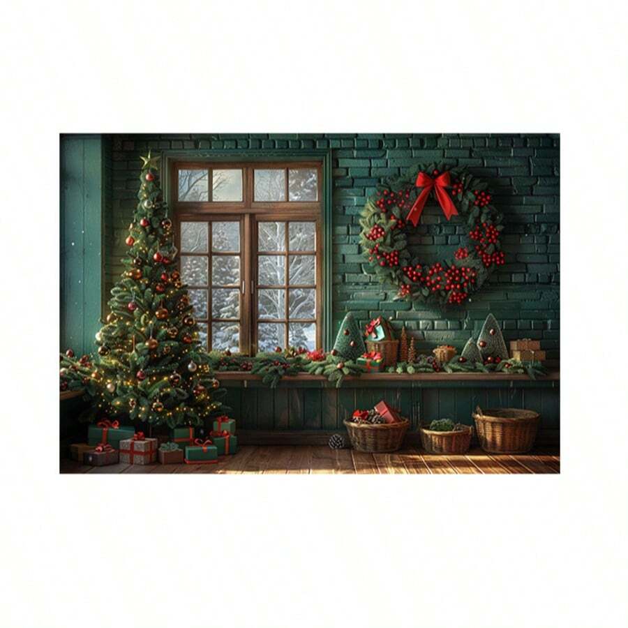 Horizontal Photographic Background For Photo Shoots Sublimated Fabric 3D Fireplace Garland Realistic Christmas Scene 2.20x1.50cm - FF-3262 - 查看 1