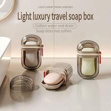 1pc Luxury Transparent Plastic Soap Dish With Drainage Tray, Portable Travel Soap Box, Non-Slip Design, Easy To Clean And Carry - Clear - View 4