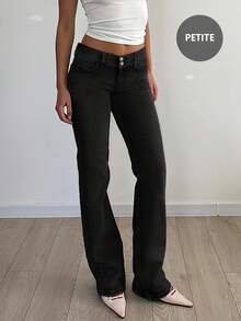 Y2K Style High Waist Button Slim Fit Washed Skinny Jeans With Pockets, Suitable For Back To School, Commuting And Casual Wear - Black - View 4