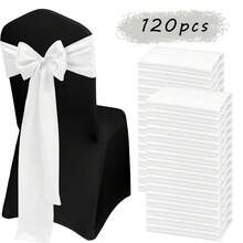 120PCS Satin Chair Waistband Bows Universal Chair Sashes, Suitable For Wedding Receptions, Restaurant Banquets, Parties, Hotel Event Decorations (7 X 108 Inches) ... - 白色 - 查看 13