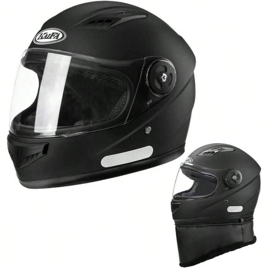 Casco de Moto para Motocicleta Integral Ajustable - Casco Motocicleta Integral con Lente antivaho, Babero de velln extrable Respirable y Ligero Matte Abatible Todas Las Tallas, Talla nica - Negro, M - Ver 1