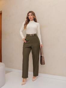 Tailored Pantaloons - With Belt - 軍綠色 - 查看 3