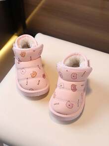 1 双男女通用婴儿卡通印花厚软底雪地靴，适合幼儿和儿童的温暖冬靴