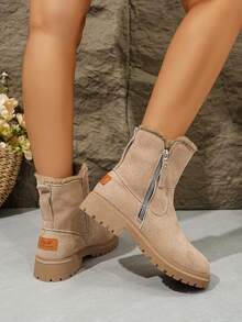 25 pièces Bottes de neige classiques, antidérapantes et chaudes, en daim synthétique, style western polyvalent avec fermeture éclair latérale, chaussures de sport d'extérieur pour femmes pendant les vacances