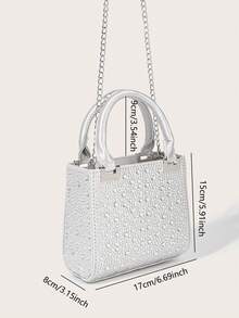 高品质奢华缎面迷你水钻装饰手拿包，优雅晚宴手提包，适合搭配正式礼服、婚礼、派对、约会和日常使用。 - 銀色 - 查看 8