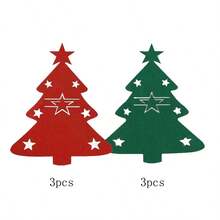 12 pezzi Sacchetti portaposate a forma di albero di Natale, porta posate, porta posate in feltro a forma di albero di Natale, copri coltello e forchetta per decorazione tavola per feste e cene natalizie