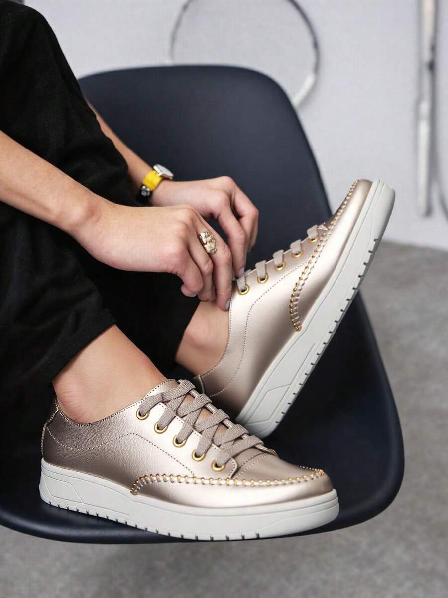 Women's Comfortable Casual Genuine Leather Fashion Sneakers - 老銀 - 查看 1