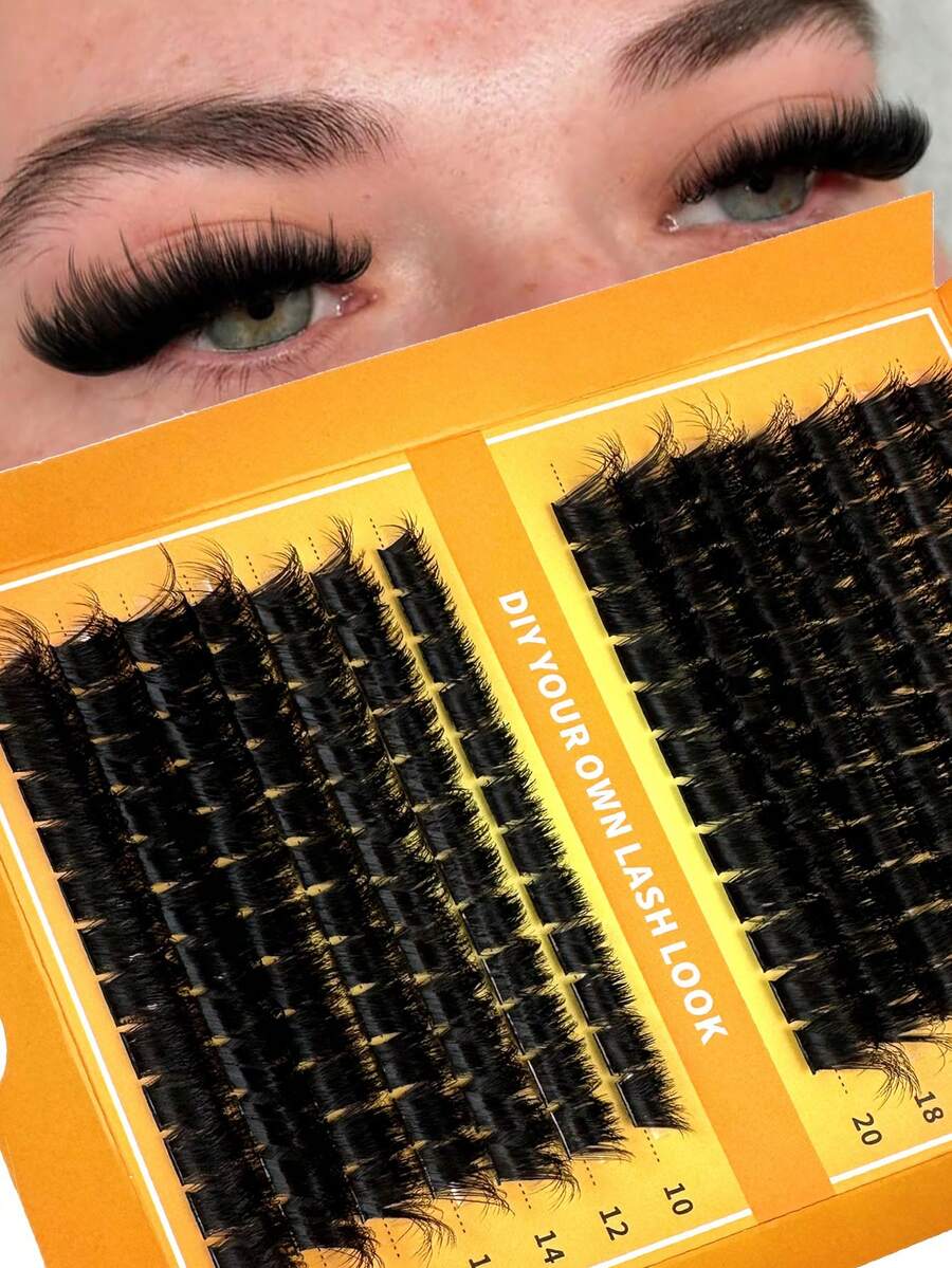 200pcs/180pcs/160pcs/140pcs/120pcs Faux Mink Eyelashes 200D/160D/120D/100D/80D/60D 8D Luxury Fluffy DIY Cluster Lashes - 14-20mm Mixed Length Eyelash Extension 0.07mm Russian D Curl Thick & Reusable Dramatic Lashes, Beginner Friendly For Daily, Party, Valentine's Day, Music Festival, Christmas, Thanksgiving Ideal Gift - D - 查看 1