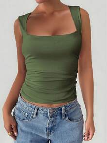 Women's Sleeveless Summer Y2K Casual Solid Color Square Neck Slim Fit Tank Top