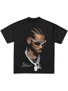 Back To School Teens' Pop Culture Vintage Graphic T-Shirt Collection Rap Basketball Streetwear Hip-Hop Y2K Premium Quality Heavyweight Shirt, Pure Cotton, Fashion , Breathable, Moisture Wicking, Casual Comfortable Top Streetwear Fashion Casual Summer Tee - 黑色 - 查看 1