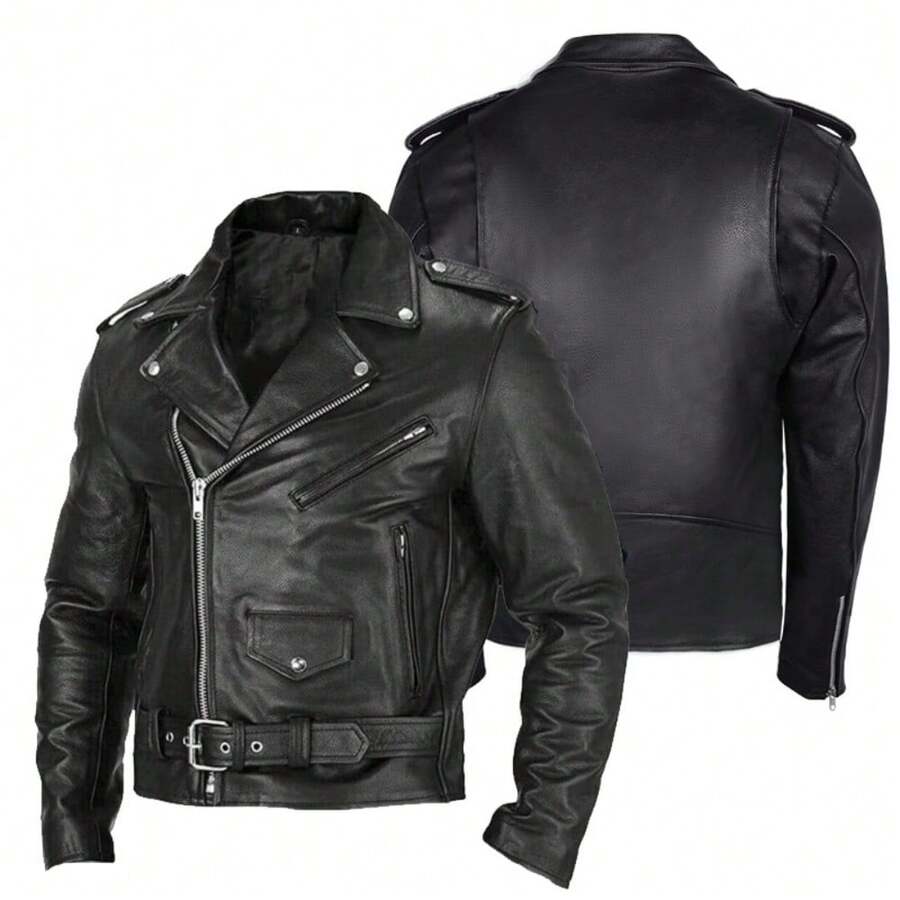 Icebanner Perfect Men's Motocycle Jacket, Soft And Durable Classic Economy Black PU Leather Zipper Jacket Men With Pocket - Black - View 1