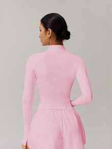 6pecil 女士长袖拉链运动外套，纯色，弹力面料，修身剪裁，柔软舒适，适合女性穿着。