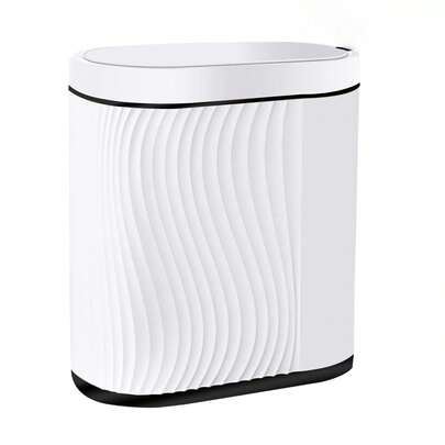 Botes de Basura,8L Cubo De Basura Automático Con Sensor Para Baño,Cubo de Basura de Plástico,Botes de Basura Inteligente,inteligente con tapa,para Inodoro (Blanco con borde negro)