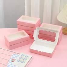 12pcs Square Pastry Gift Box With Clear Window, Pink, Bread Snack Box, Premium Gift Box For Desserts, Donuts, Pies, Candies, Cakes, Muffins, Macarons