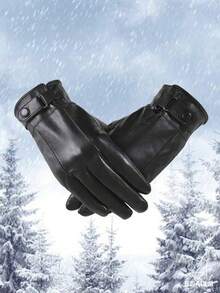 1pc Unisex Touch Screen Leather Gloves, Warm, Waterproof, Windproof, Thermal Lined, Suitable For Outdoor, Motorcycle Riding, Winter - Black - View 1