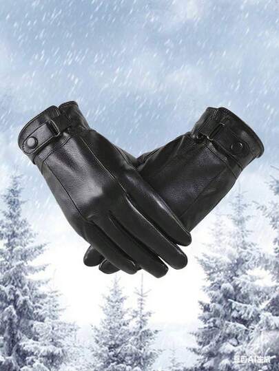 1 件男女通用触屏皮手套，保暖、防水、防风、保暖内衬，适合户外、摩托车骑行、冬季