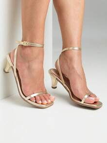 Women's Thin Heels, Delicate Basic Sandal, Medium Heel - 金色 - 查看 4