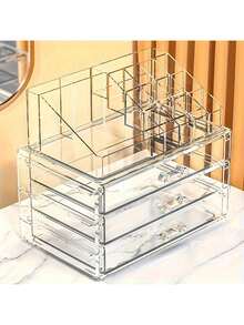 1pc Acrylic Transparent Drawer Style Makeup Jewelry Storage Box, Display Rack. Desktop Organizer For Jewelry, Lipstick, Eyeshadow, Cushion, Skincare Products. Jewelry Display, Stationery Storage For Women Storage Organizer Travel Holiday Essential Fall Decor Autumn Halloween - Transparent color 1 - View 4