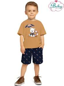 Conjunto Infantil Masculino Milon Verão Premium Bege - Bege e Marinho - Visão 4